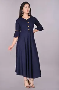 Women Solid Viscose Rayon Anarkali Kurta (Blue)-thumb1