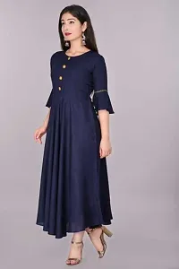 Women Solid Viscose Rayon Anarkali Kurta (Blue)-thumb2