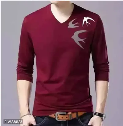 Stylish Maroon Cotton Full Sleeve T-Shirt For Men-thumb0