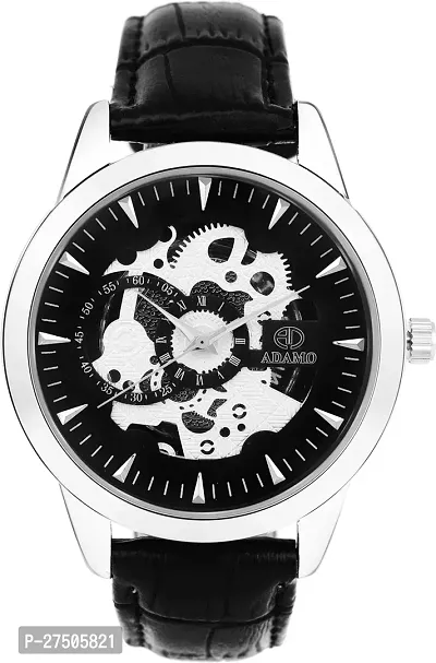 Stylish Black Synthetic Leather Analog Watch For Men-thumb0