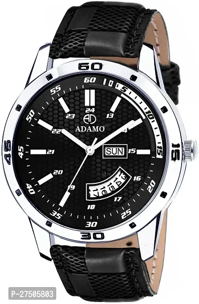 Stylish Black Synthetic Leather Analog Watch For Men-thumb0