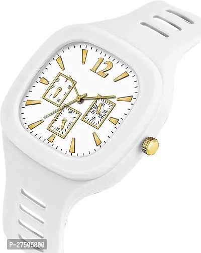 Stylish White Silicon Strap Analog Watch For Men-thumb2