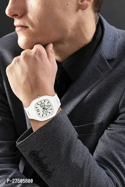 Stylish White Silicon Strap Analog Watch For Men-thumb4