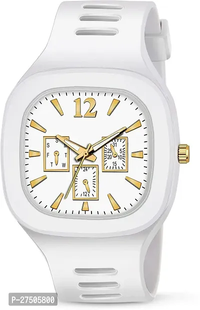 Stylish White Silicon Strap Analog Watch For Men-thumb0