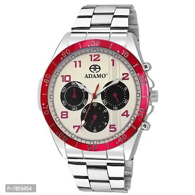 ADAMO Men's Designer Dial Analog Watch (White, Red, A314RD01, Diameter: 45 millimeter)