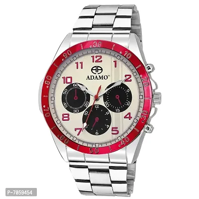 ADAMO Men's Designer Dial Analog Watch (White, Red, A314RD01, Diameter: 45 millimeter)-thumb0