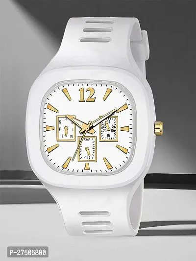 Stylish White Silicon Strap Analog Watch For Men-thumb5