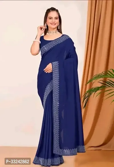 Stylish Navy Blue Georgette Saree With Blouse Piece For Women