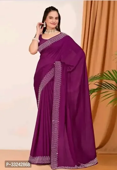 Stylish Purple Georgette Saree With Blouse Piece For Women-thumb0