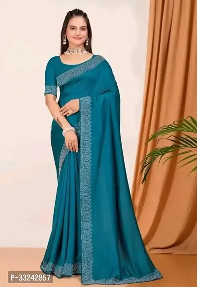 Stylish Teal Georgette Saree With Blouse Piece For Women-thumb0