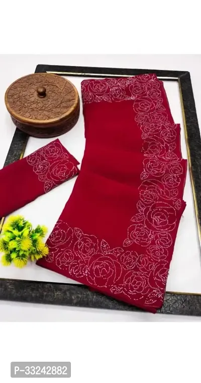 Stylish Red Georgette Saree With Blouse Piece For Women