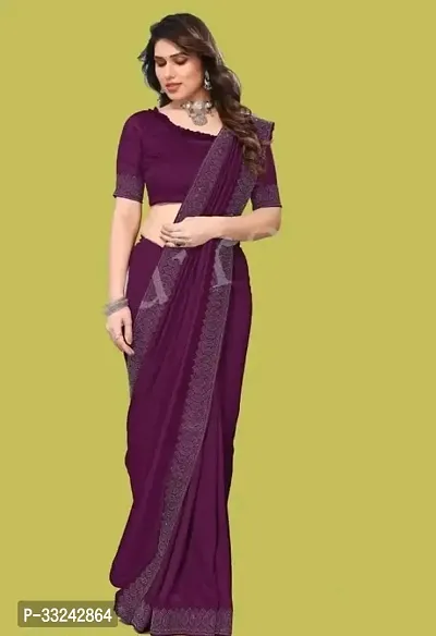 Stylish Purple Georgette Saree With Blouse Piece For Women