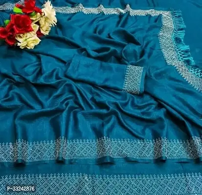 Stylish Teal Georgette Saree With Blouse Piece For Women