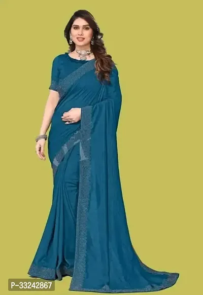 Stylish Teal Georgette Saree With Blouse Piece For Women-thumb0