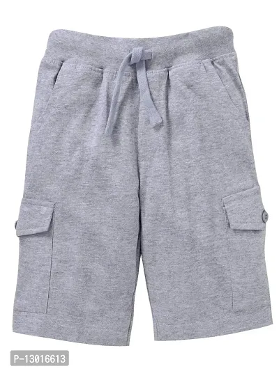 KiddoPanti Boys Solid Knit Cargo Short, Grey Melange, 12-14Years