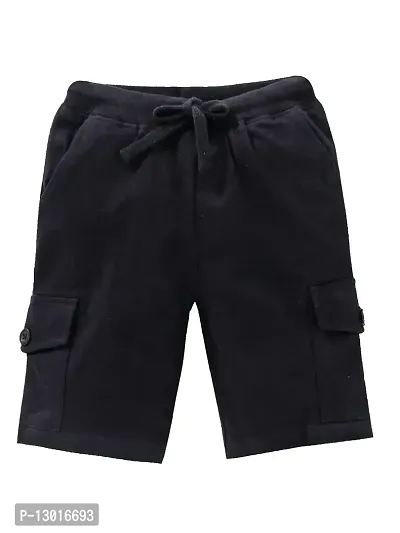 KiddoPanti Boys Solid Knit Cargo Short, Jet Black, 6-8Years