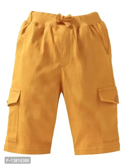 KiddoPanti Boys Solid Knit Cargo Short, Mustard, 3-4Years