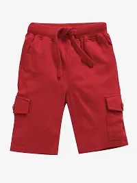 KiddoPanti Boys Solid Knit Cargo Short, Red, 4-6Years-thumb1