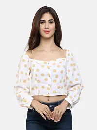 9 Impression Women Yellow  White Full Sleeves Polka-Dot Crop Top-thumb1