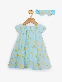 CREATIVE KIDS Girl All-Over Print Romper Dress with Lining Snap Button (Turquoise; 1-2 Years)-thumb1
