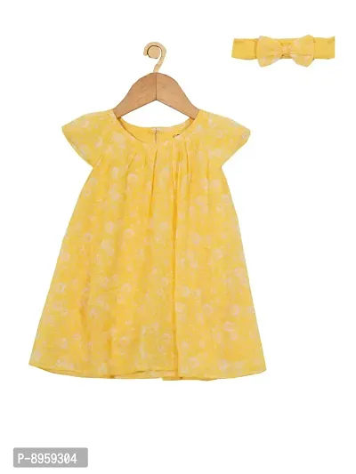 CREATIVE KIDS Girl All-Over Print Romper Dress with Lining Snap Button (Yellow; 1-2 Years)