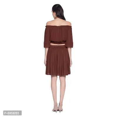 9 Impression Women's Off Shoulder Crop Tops  Skirts Set (Brown; X-Small)-thumb4
