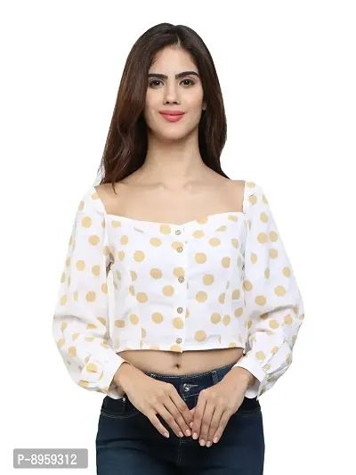 9 Impression Women Yellow  White Full Sleeves Polka-Dot Crop Top-thumb0