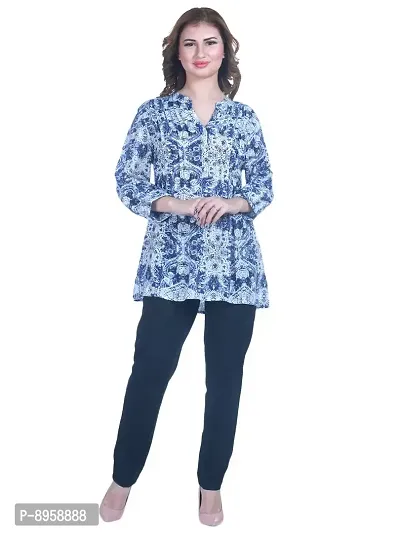 9 Impression Women's Floral Regular Fit Rayon Top (Blue, S)