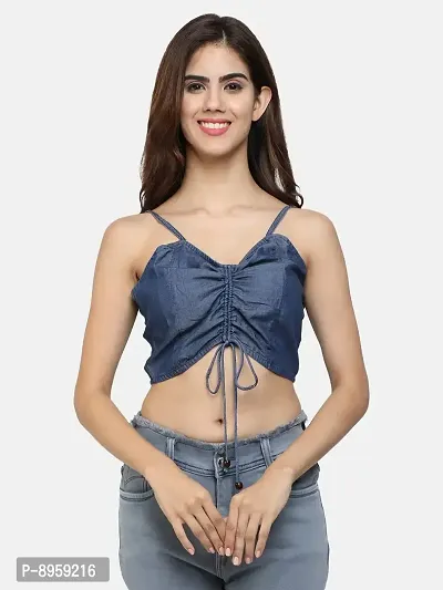 9 Impression Women Navy Blue Drawstring Denim Top-thumb2