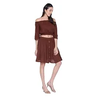 9 Impression Women's Off Shoulder Crop Tops  Skirts Set (Brown; X-Small)-thumb2