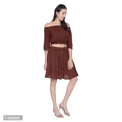 9 Impression Women's Off Shoulder Crop Tops  Skirts Set (Brown; X-Small)-thumb3