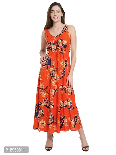 9 Impression Red Floral Print Tie-Up Neck Maxi Dress