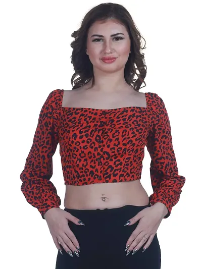 9 Impression Women Printed Full Sleeves Square Neck Blouse Tops