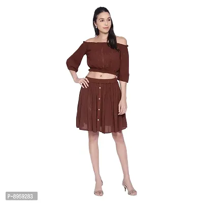 9 Impression Women's Off Shoulder Crop Tops  Skirts Set (Brown; X-Small)