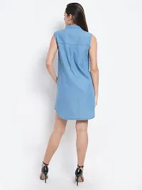 9 Impression Women Blue Collared Denim Dress with Pocket-thumb2