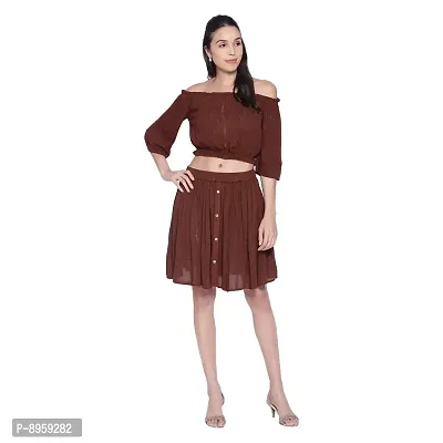 9 Impression Women's Off Shoulder Crop Tops  Skirts Set (Brown; X-Large)