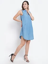 9 Impression Women Blue Collared Denim Dress with Pocket-thumb1