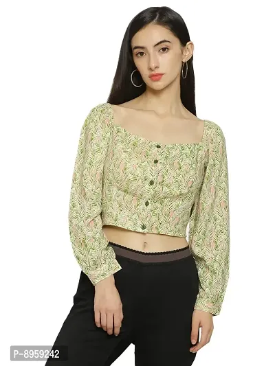 9 Impression Women Green  Pink Print Full Sleeve Tops