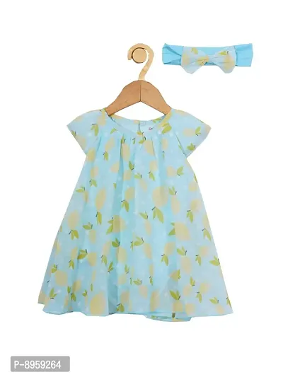 CREATIVE KIDS Girl All-Over Print Romper Dress with Lining Snap Button (Turquoise; 1-2 Years)-thumb0