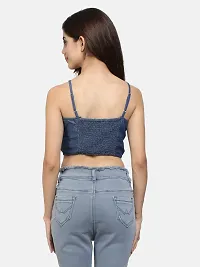 9 Impression Women Navy Blue Drawstring Denim Top-thumb3