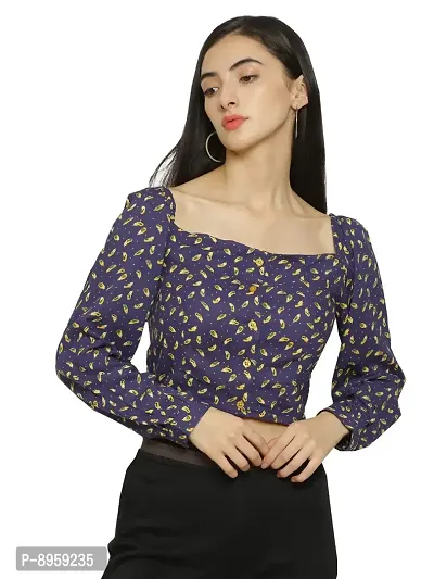 9 Impression Women Navy Blue Printed Full Sleeve Tops