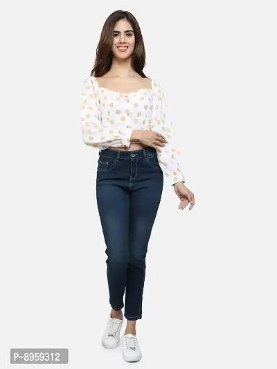 9 Impression Women Yellow  White Full Sleeves Polka-Dot Crop Top-thumb5