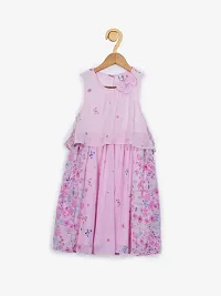 CREATIVE KIDS Girl Stripe Schiffli Layered A-Line Dress with Bow-thumb1