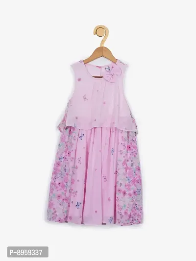 CREATIVE KIDS Girl Stripe Schiffli Layered A-Line Dress with Bow-thumb2