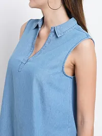 9 Impression Women Blue Collared Denim Dress with Pocket-thumb3