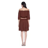 9 Impression Women's Off Shoulder Crop Tops  Skirts Set (Brown; X-Large)-thumb3