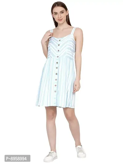 9 Impression Women's Cotton Skater Midi Dress (Sky Blue  White)