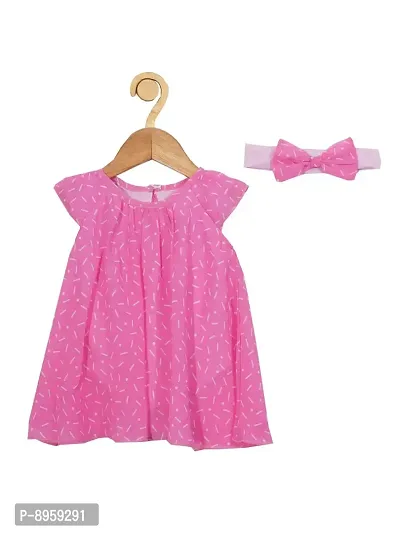 CREATIVE KIDS Girl All-Over Print Romper Dress with Lining Snap Button (Pink; 1-2 Years)