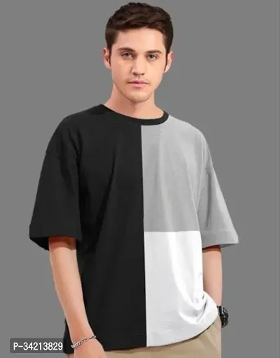 Stunnning Black Cotton Colourblocked Round Neck Tees For Men-thumb0