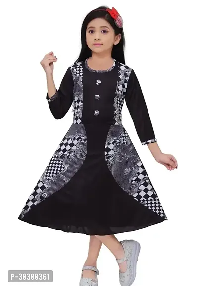 Fabulous Black Cotton Blend Printed Frocks For Girls Pack of 1-thumb0